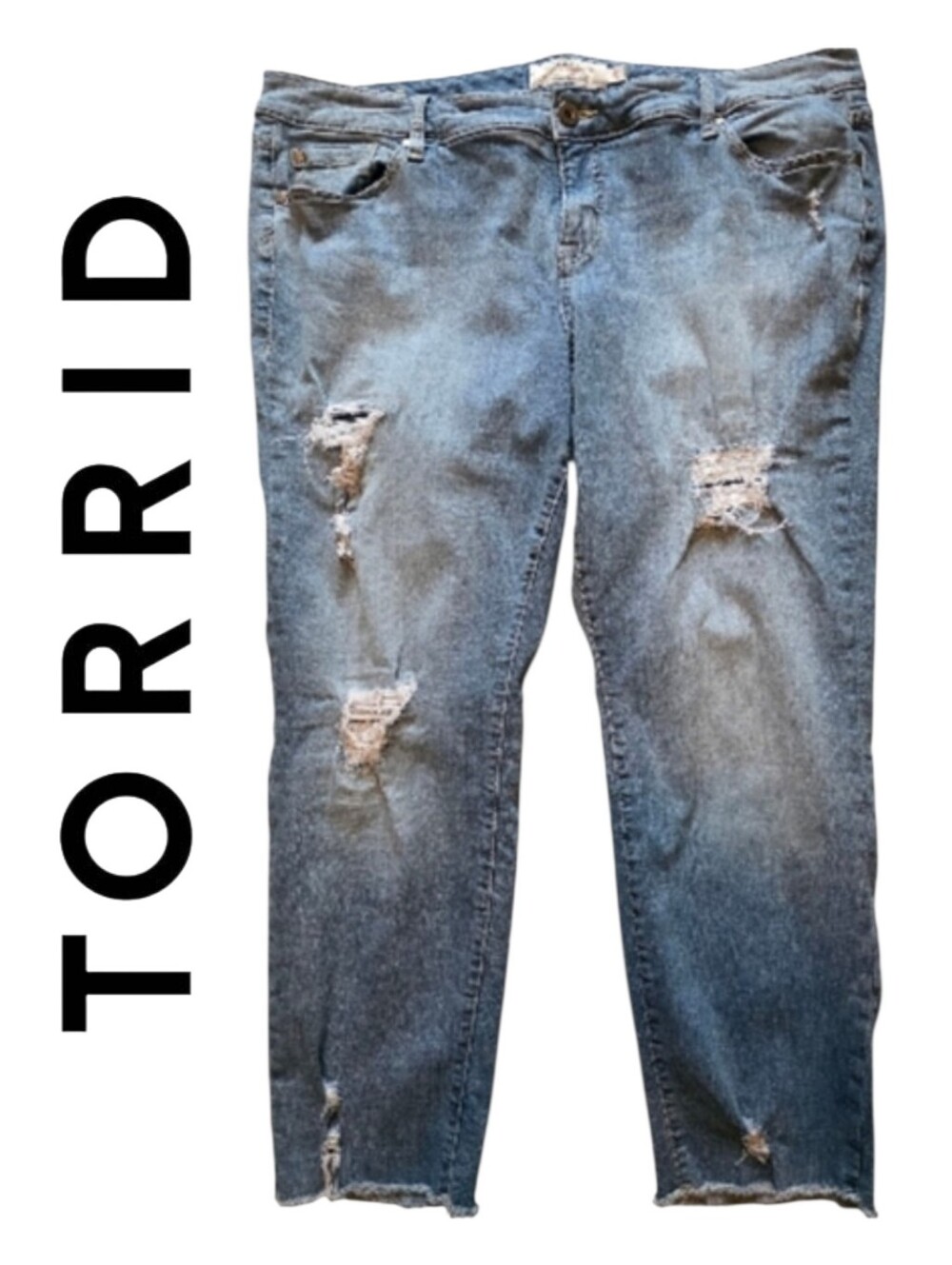 Torrid Boyfriend Destructed Distressed Blue Jeans Raw Hems Plus Size 20